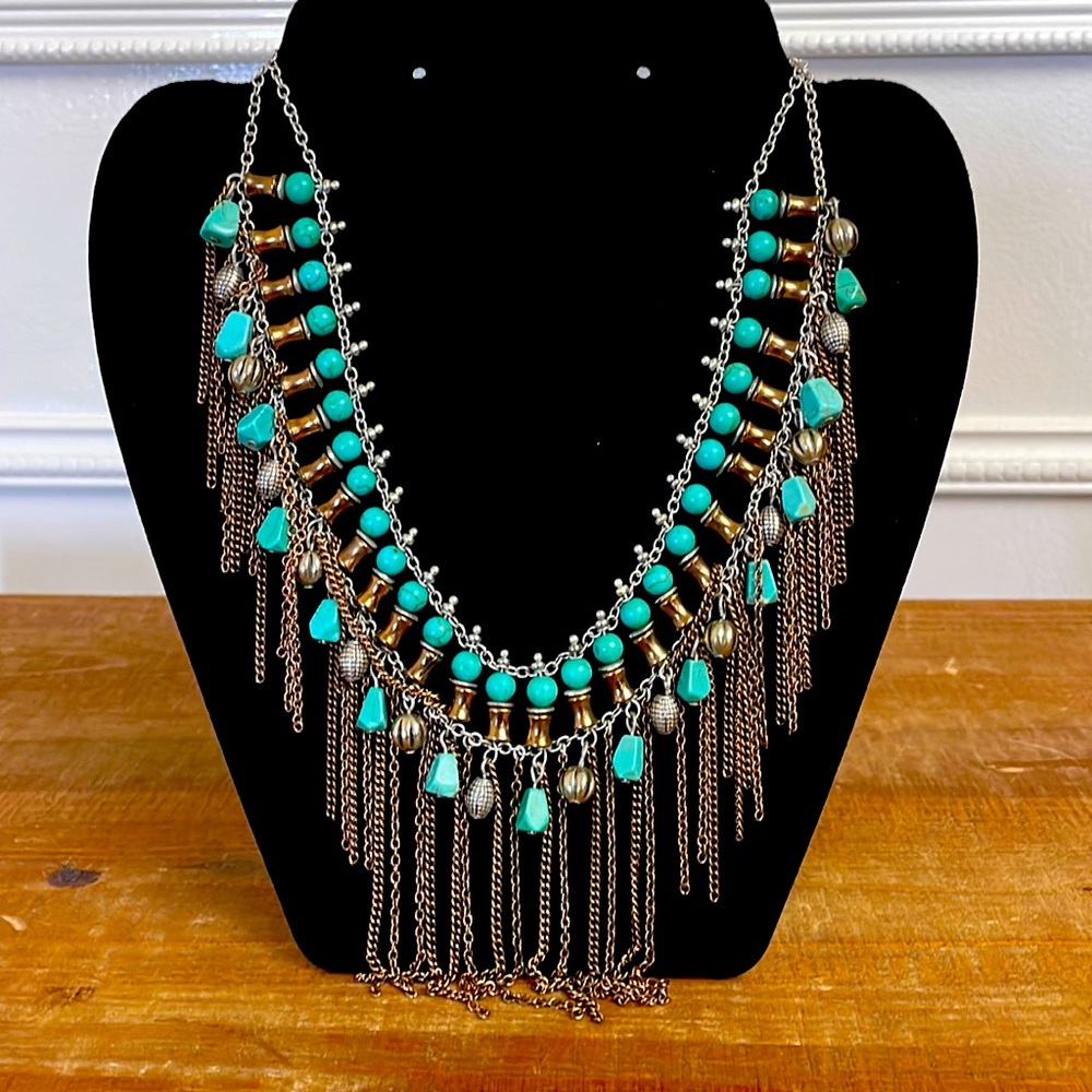 Chico’s Genuine Turquoise & Chain link Bib Necklace
